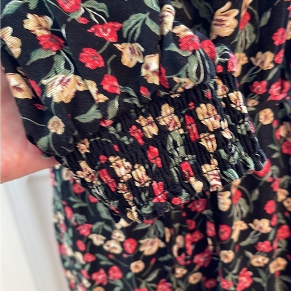 Draper James Dress Womens 2X Black Floral Long Sleeve Belted Sheath Boho - Picture 4 of 12